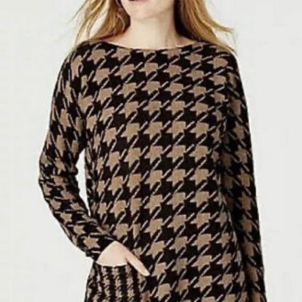 J. Jill Houndstooth Cotton Sweater Tan Black‎ Size Women’s Small
